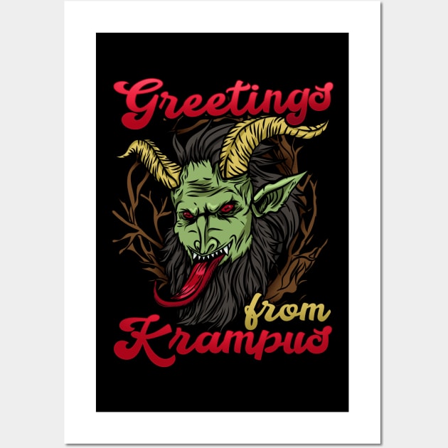 Greetings from Krampus - Ugly Christmas Demon Gift Wall Art by biNutz